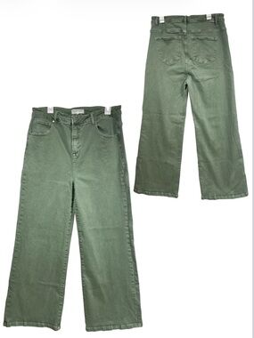 Risen Stretch Jeans 1XL Olive Green Plus High Plus Straight Wide Casual Minimal